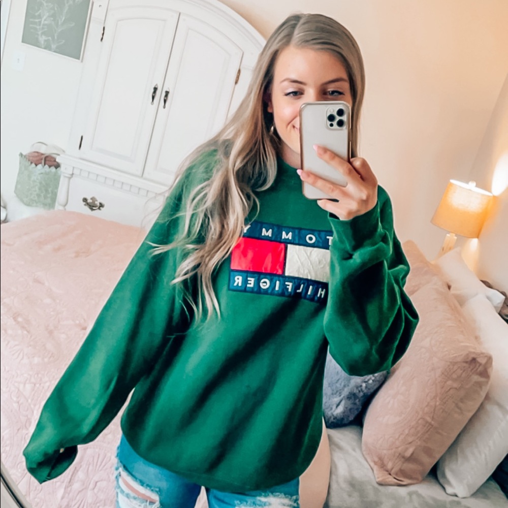 Dark Green Tommy Hilfiger Crewneck Sweatshirt
